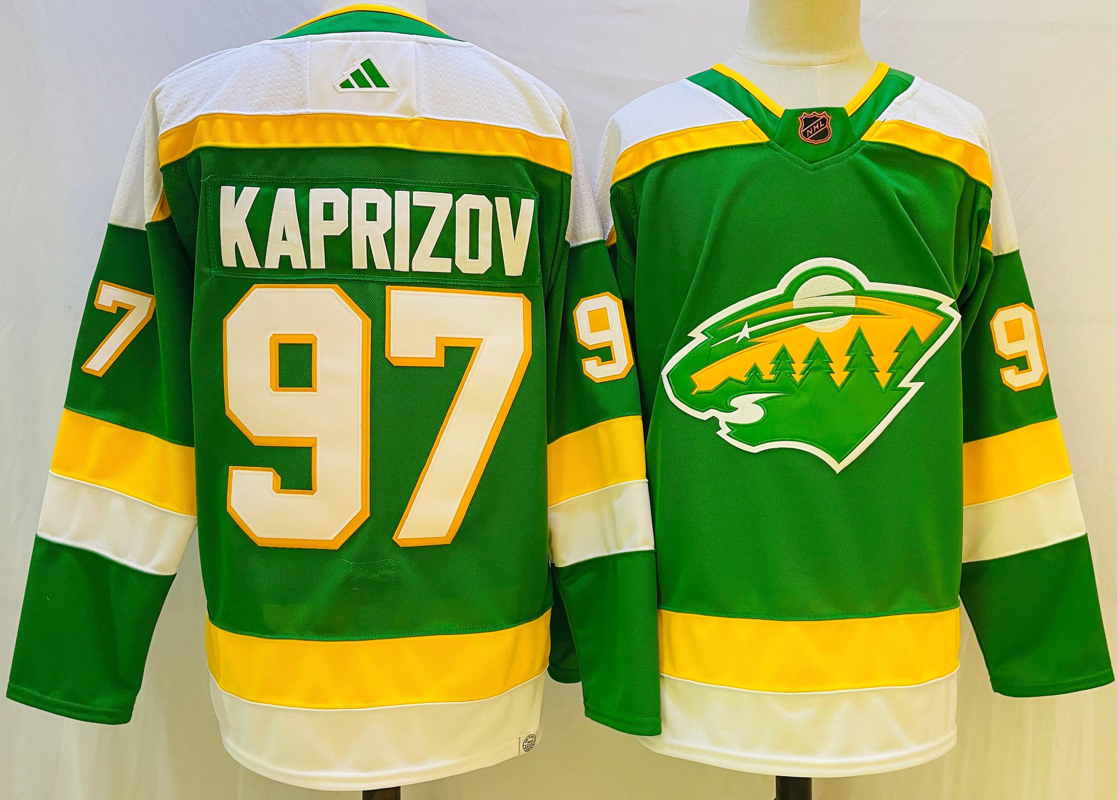 Men Minnesota Wild 97 Kaprizov Green Throwback 2022 Adidas NHL Jersey